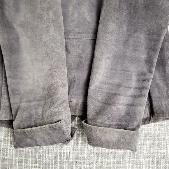 AMI Short Suede Jacket w/ Brass Toned Snaps Gray Women's M/L - Picture 15 of 16